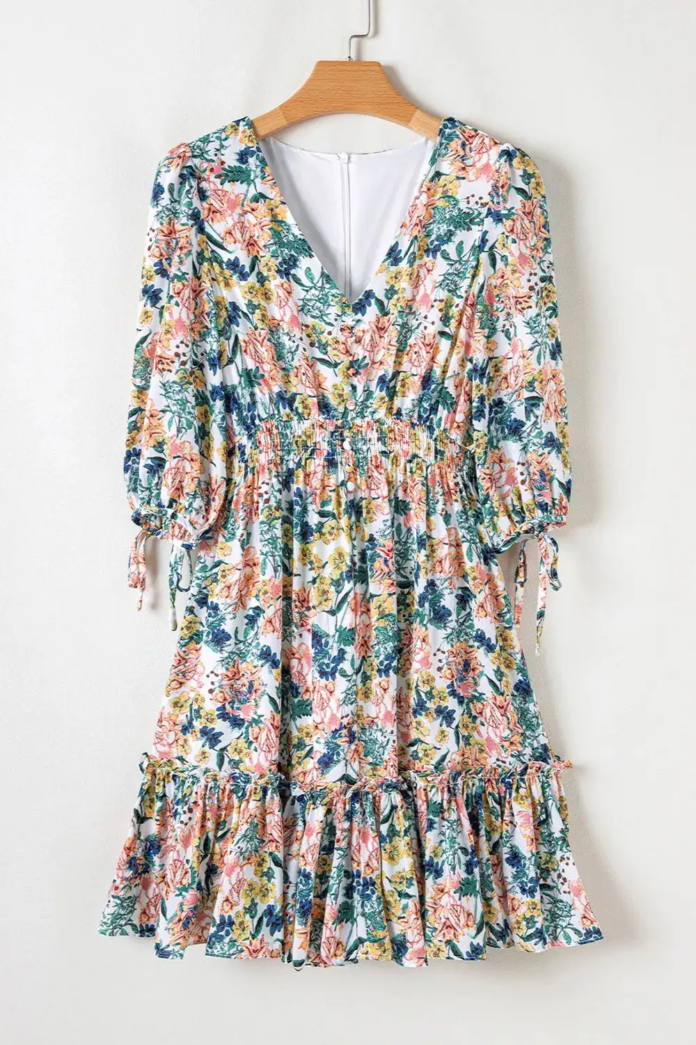 Gathered Detail Floral Printed Ruffle Mini Dress