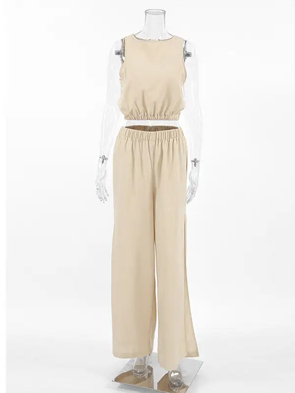 Relaxed Stretch Waist Vest And Pants Set