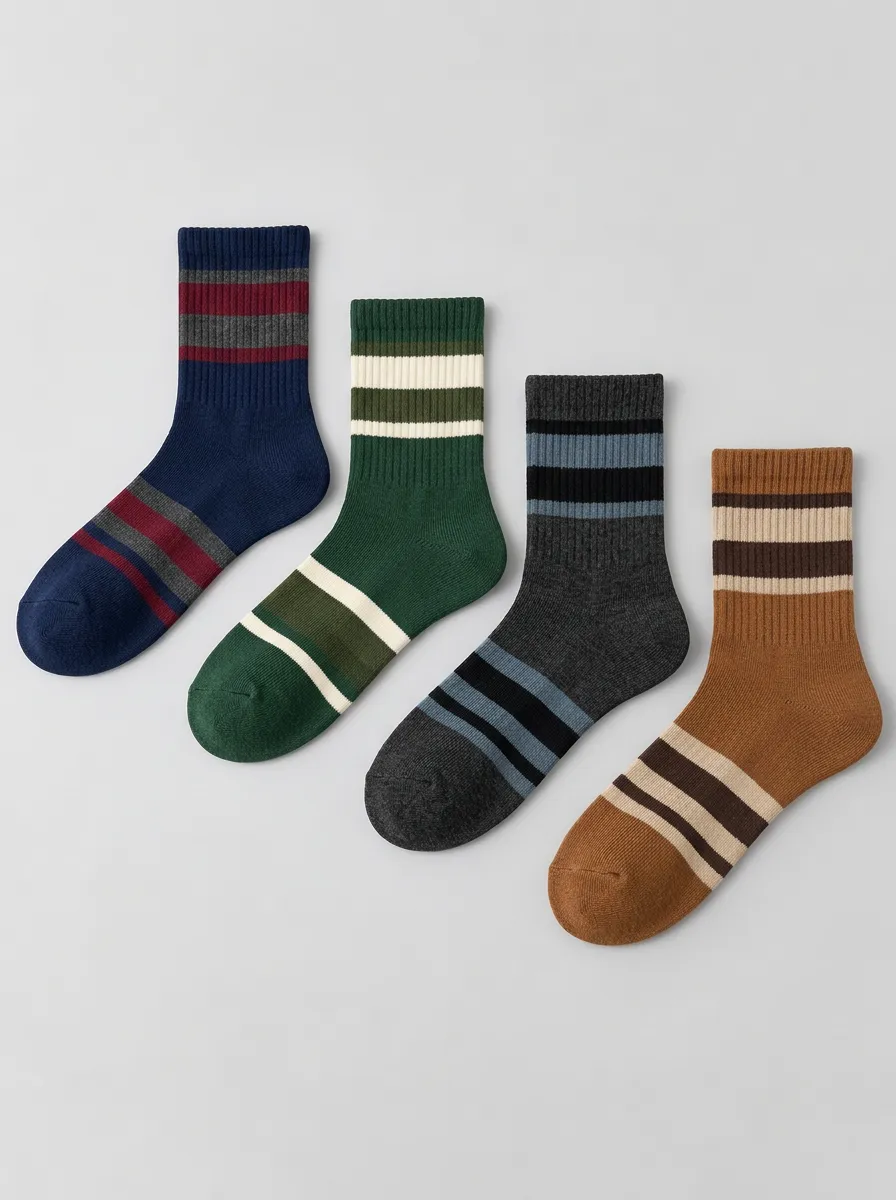 Men's Multicolor Striped Reinforced Toe & Heel Crew Socks 4-Pack