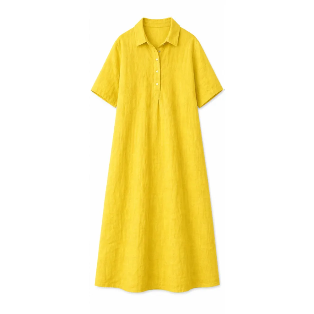 Linen Blend Polo Midi Dress