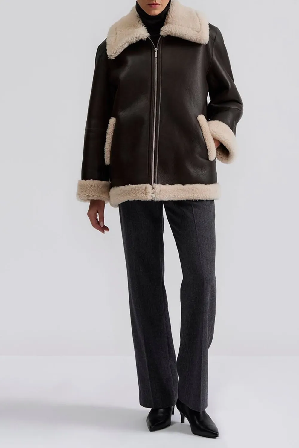 Two Tone Leather Shearling Jacket