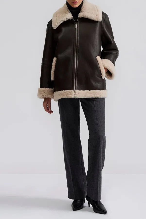 Two Tone Leather Shearling Jacket