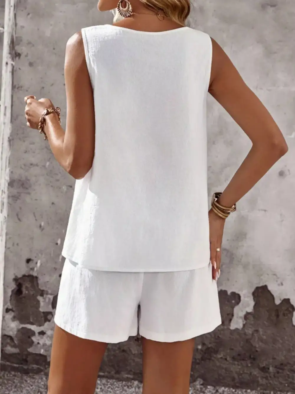 Decor Button Round Neck Tank and Shorts Set