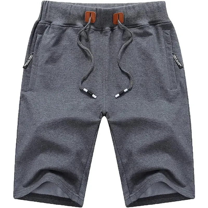 Men's drawstring shorts with zip pockets, elastic waistband, casual loungewear shorts