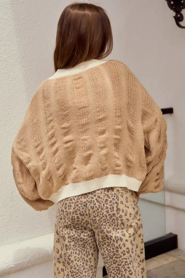 Modern Ribbed Button Front Bow Front Cardigan