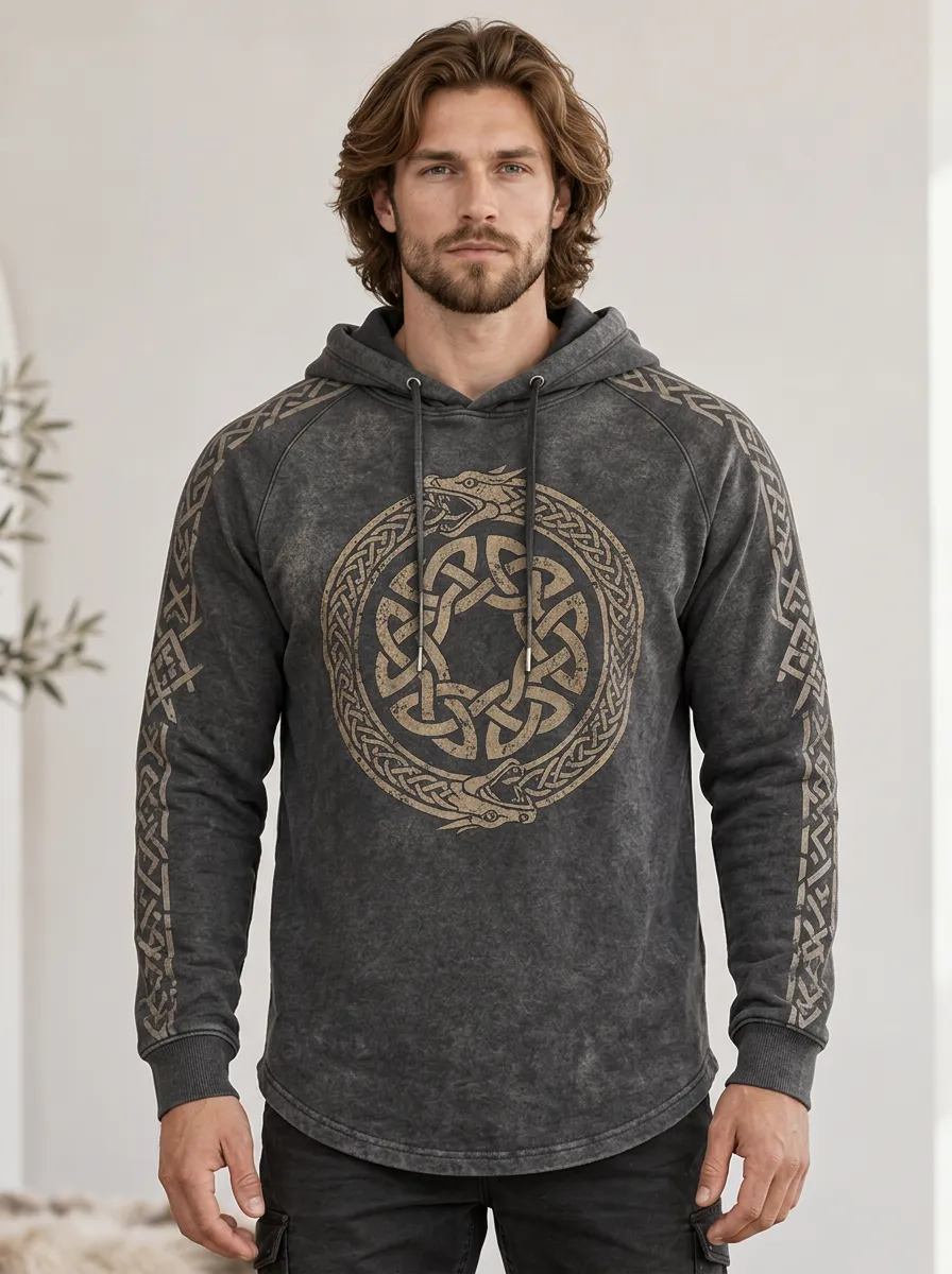Men's Washed Ouroboros Pullover Hoodie
