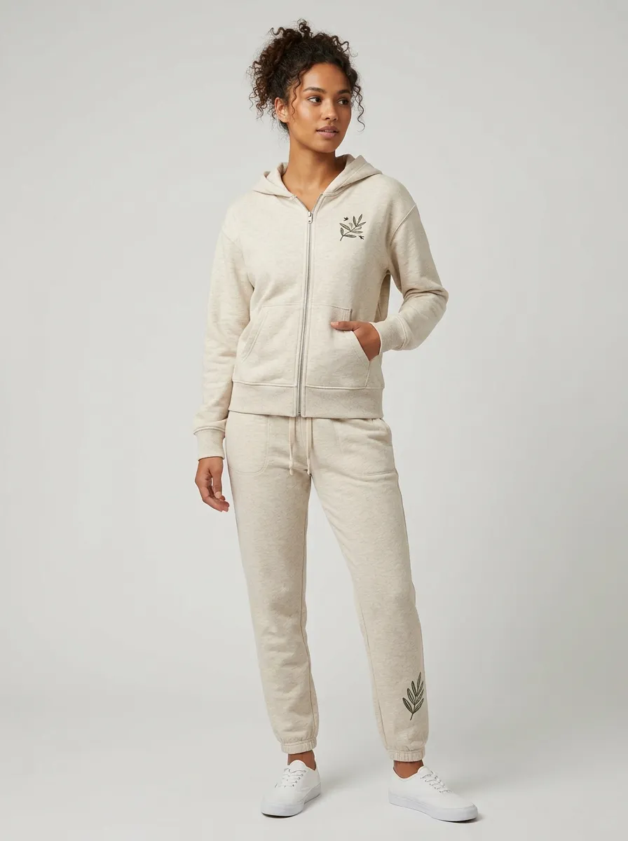 Women's Oatmeal Zip-Up Hoodie Jacket & Jogger Set