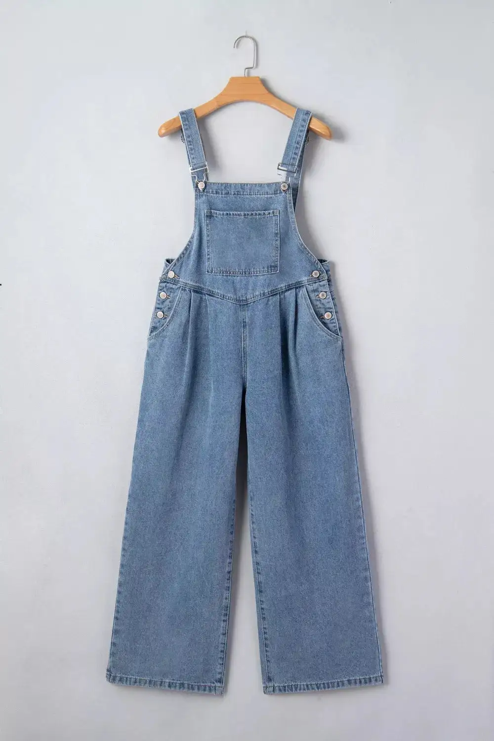 Pleated Wide Leg Retro Pocketed Jumpsuit Denim Pants
