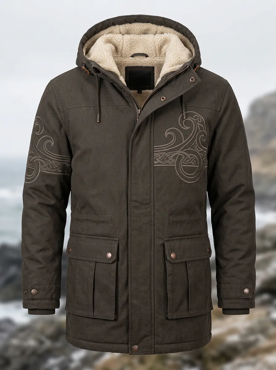 Men's Sherpa-Look Knotwork Hooded Winter Parka