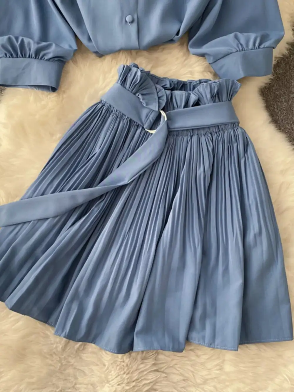 Puff Sleeve Pleated Coordinated Set