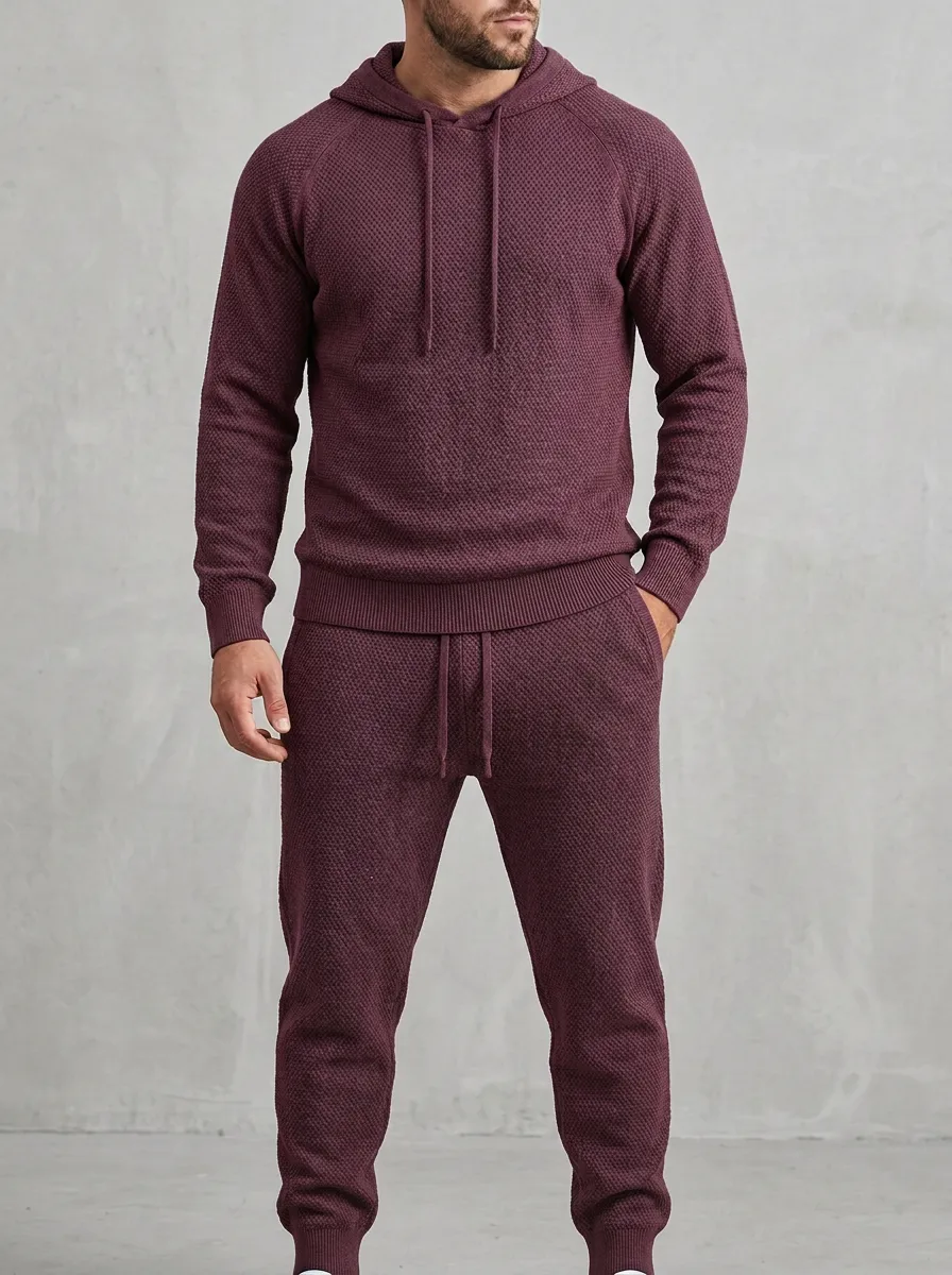 Waffle-Knit Jogger Textured-Knit Men's Knit Hoodie Jogger Set