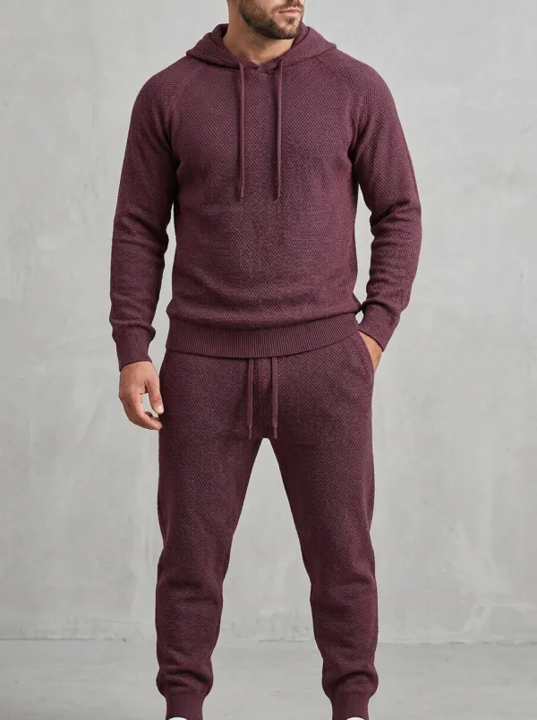 Waffle-Knit Jogger Textured-Knit Men's Knit Hoodie Jogger Set
