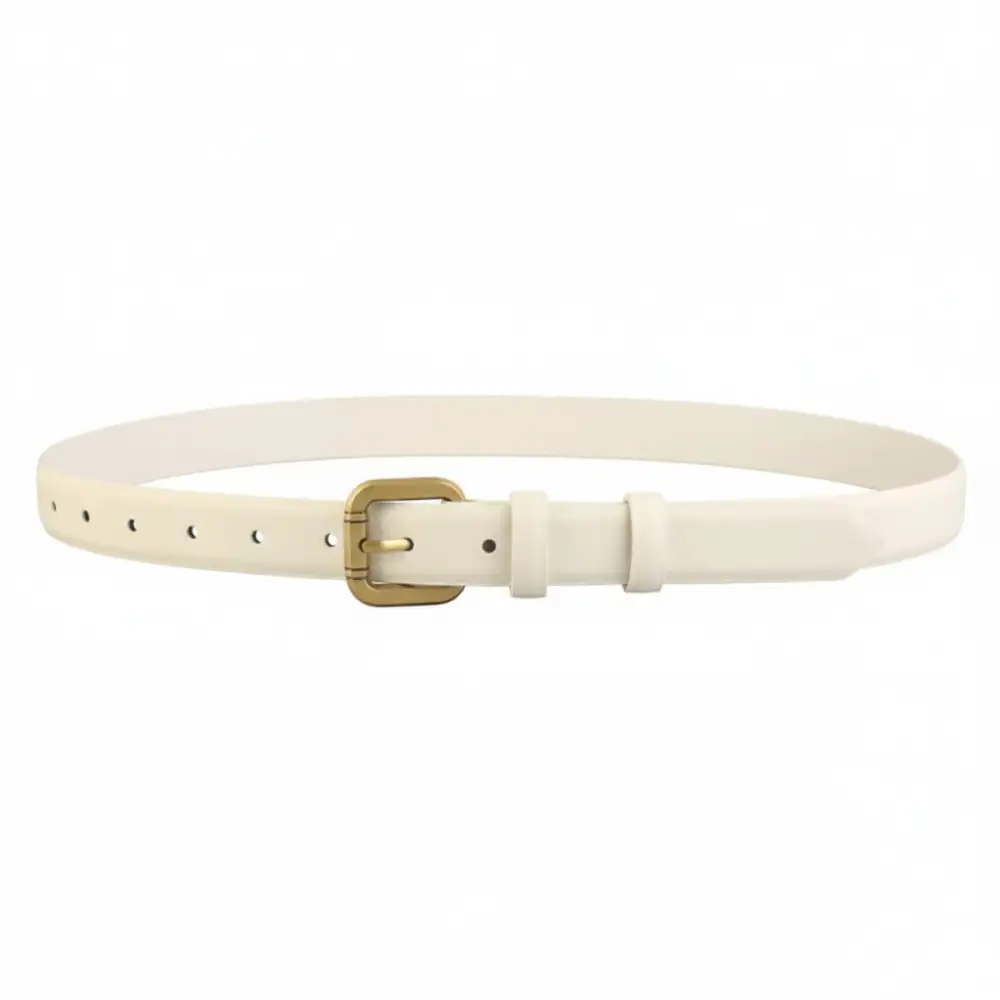 Soft Classic Leather Belt with Golden Buckle