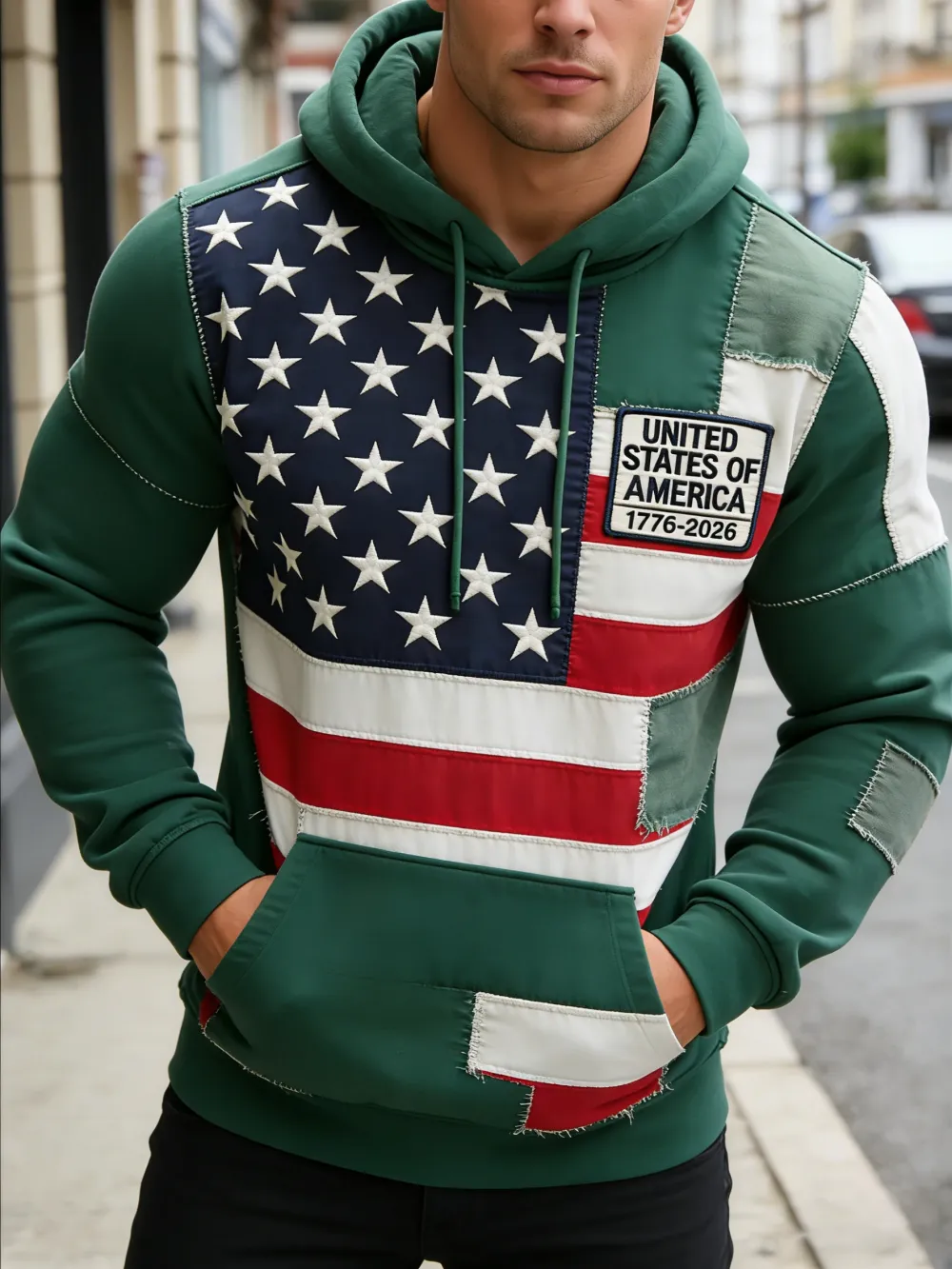 USA 250Th Anniversary ✦ Final Clearance Sale UNITED STATES OF AMERICA Flag Pattern Patchwork Hooded Sweatshirt