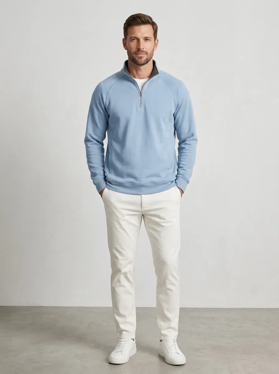 Men's Textured Raglan Embroidered Emblem Stand-Collar Quarter-Zip Sweatshirt