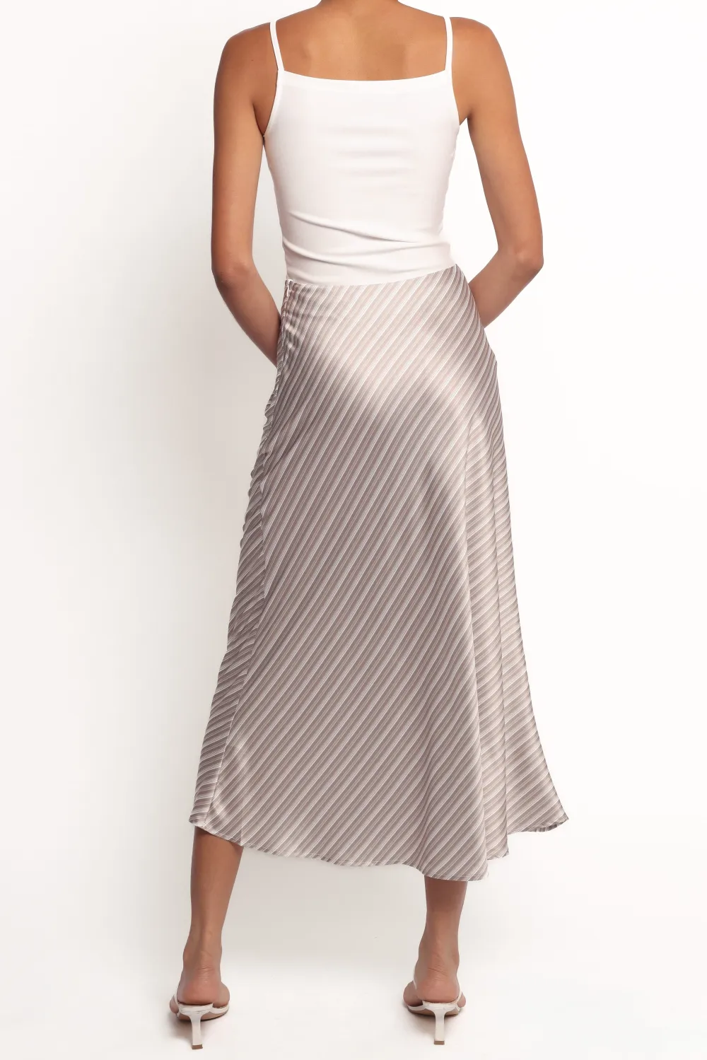 Versatile Satin Striped Midi Skirt
