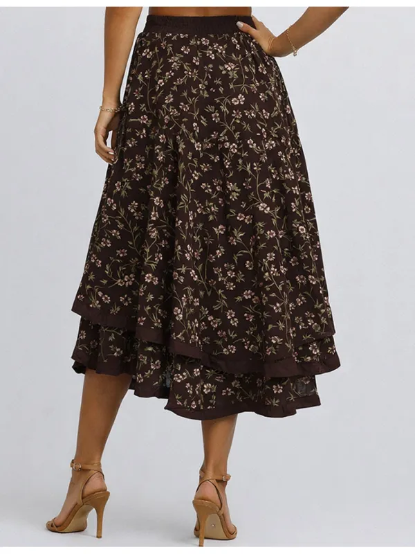 Tiered Ruffle Elastic Waist Midi Skirt