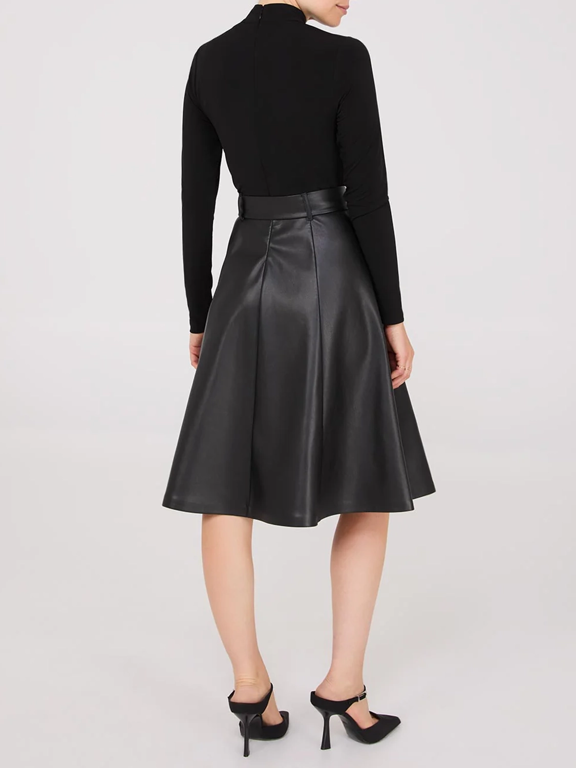 Mock Neck Faux Leather Midi Dress