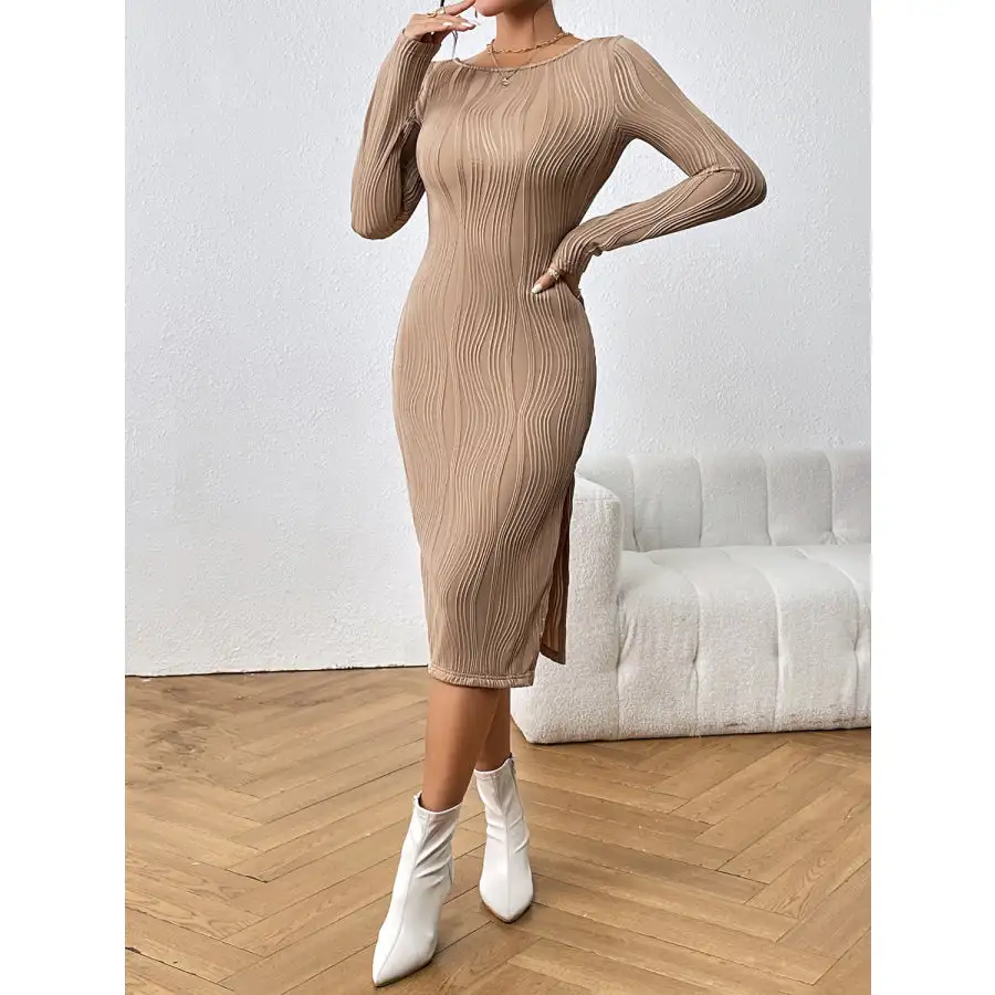 Long Sleeve Slit Midi Dress