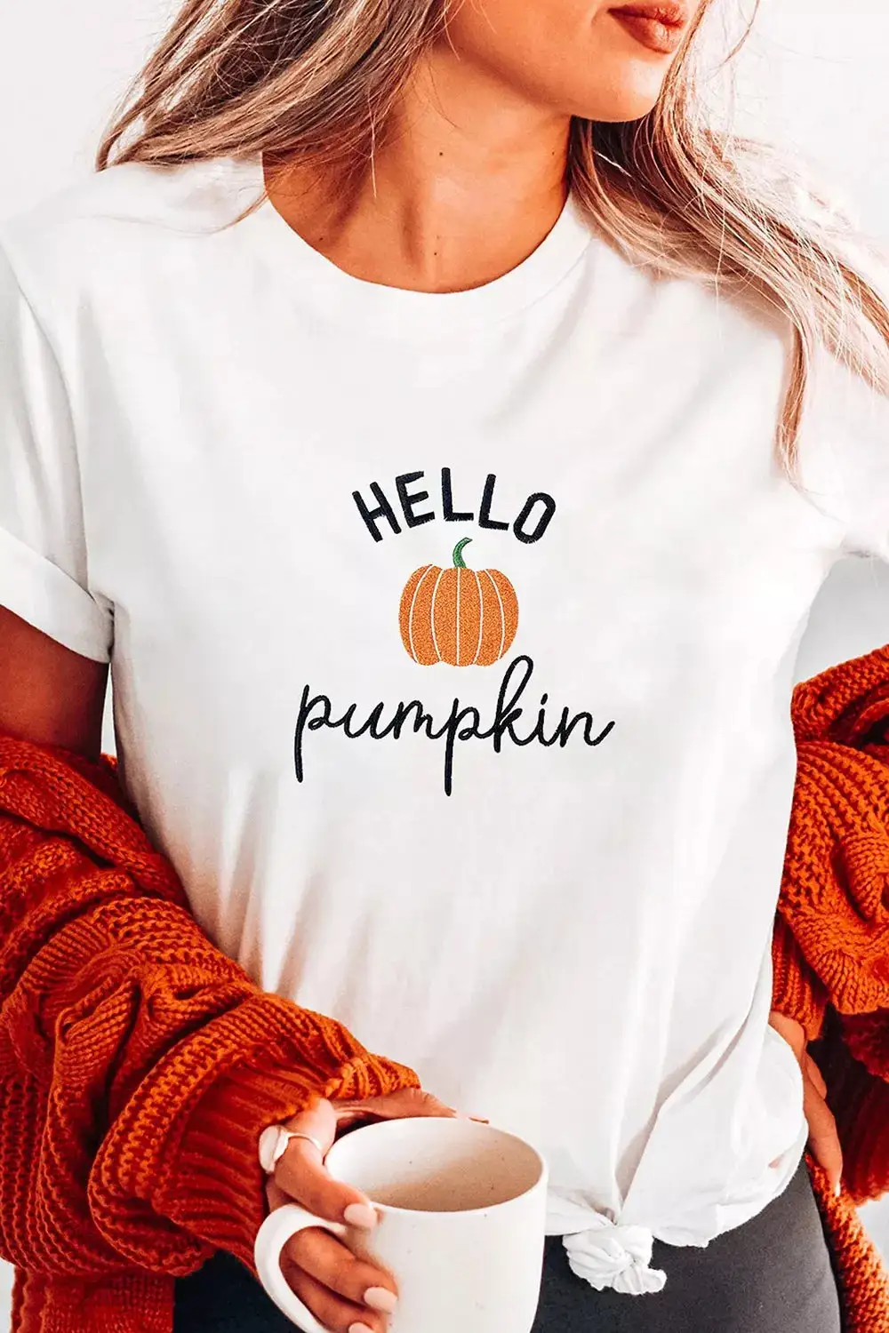 Embroidered Pumpkin Slogan Short Sleeve T-Shirt