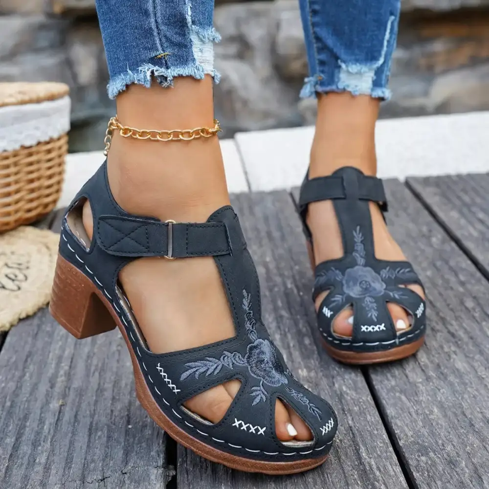 Cutout Block Heel Sandals
