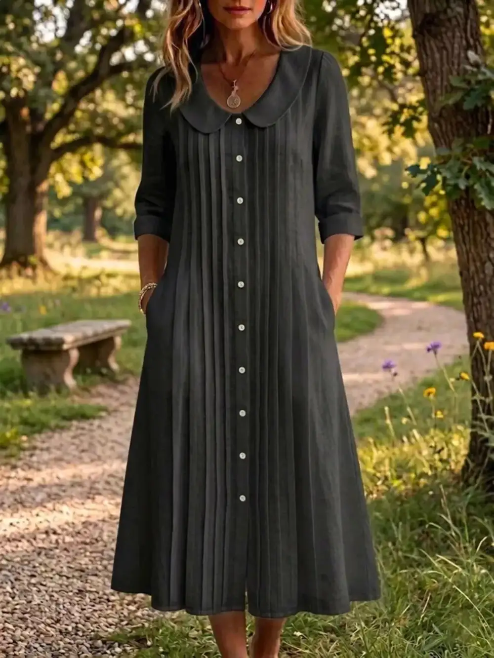 Peter Pan Collar Button-Down Dress