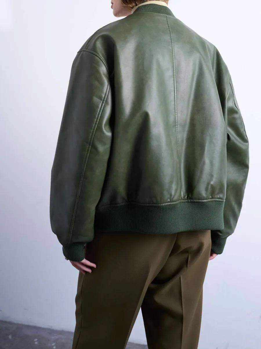 PU Leather Bomber Jacket