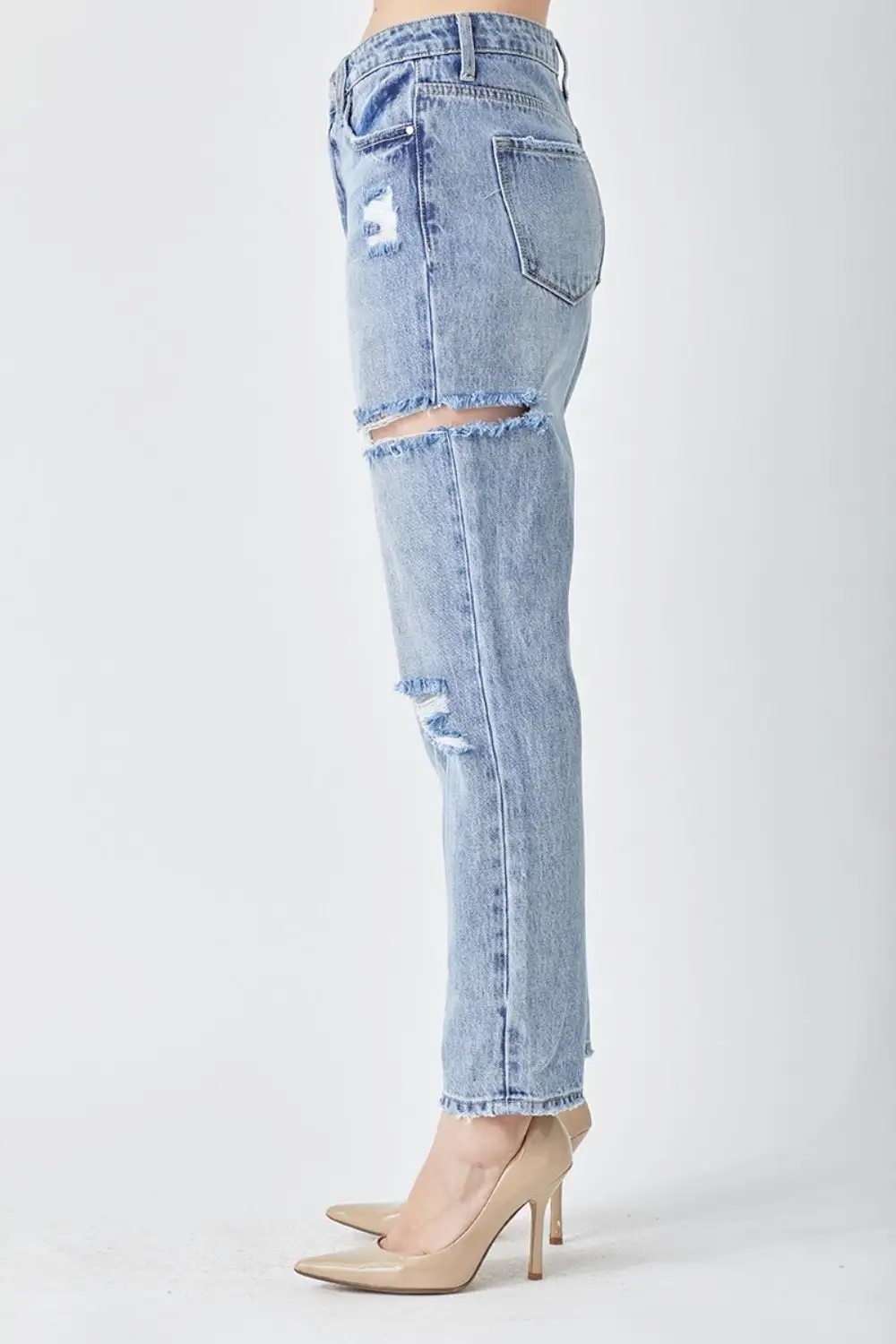 Contoured Distressed Denim Jeans