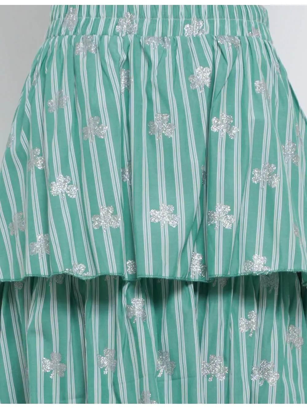 St Patrick Day Shamrock Tiered Ruffle Maxi Skirt