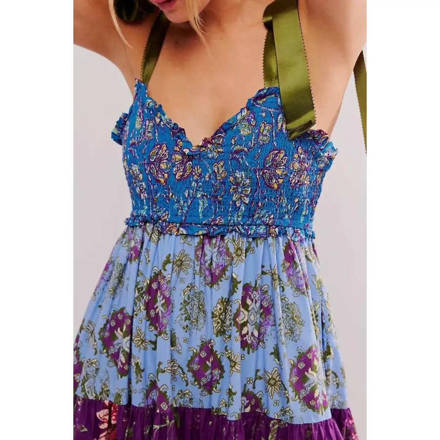 Floral Tiered Maxi Dress with Mixed Print Design