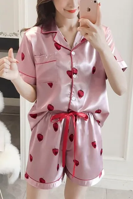 Strawberry Sweetness Silky Sleep Set