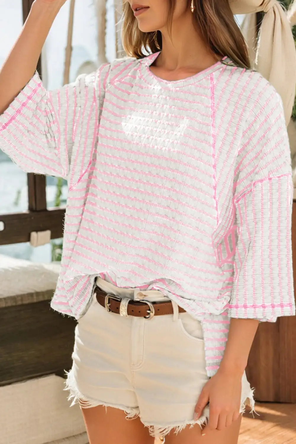 Striped Knit Half Sleeve Top