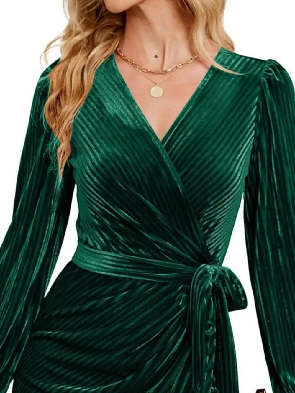 Layered Detail Tie Waist Long Sleeve Dress