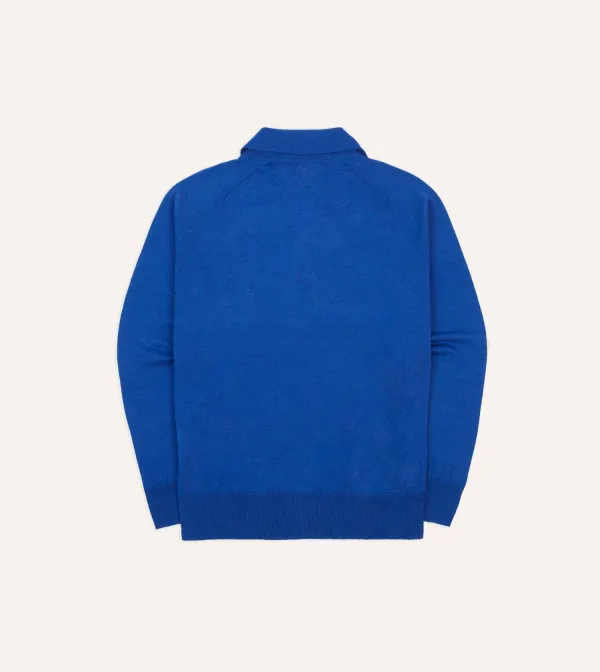 Blue Linen-Cotton Knitted Long-Sleeve Polo Shirt Elegant Essential