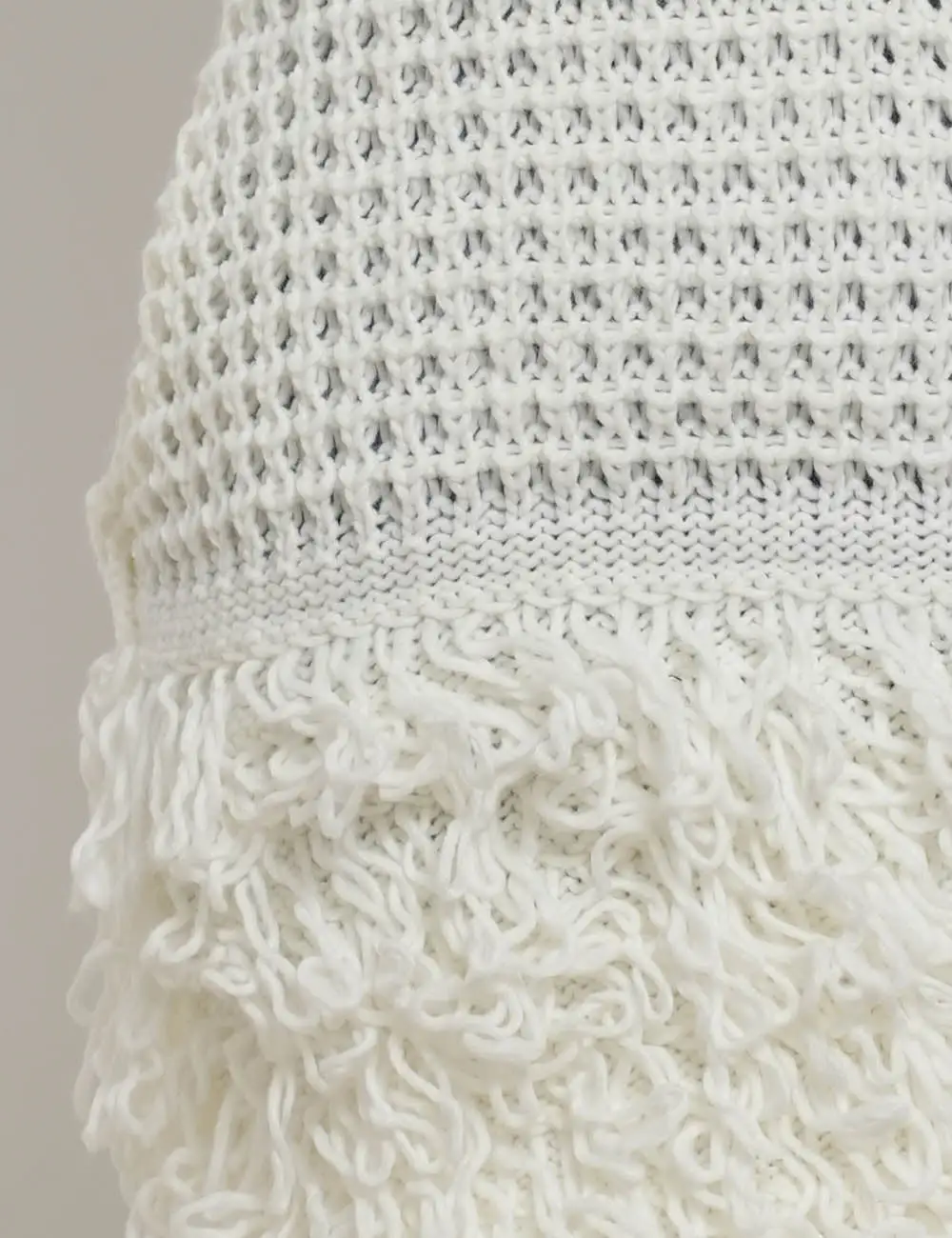 Crochet Knit Mock Neck Tassel Hem Bodycon Mini Dress