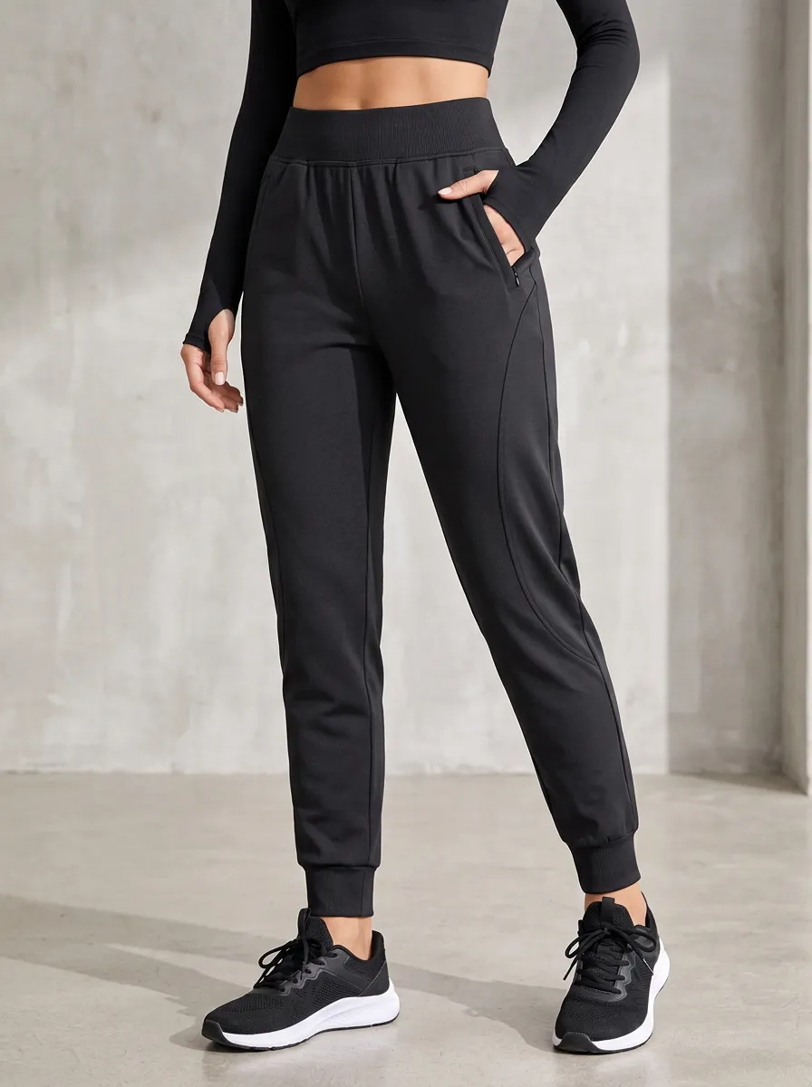 Women's Black Zip Pocket Joggers