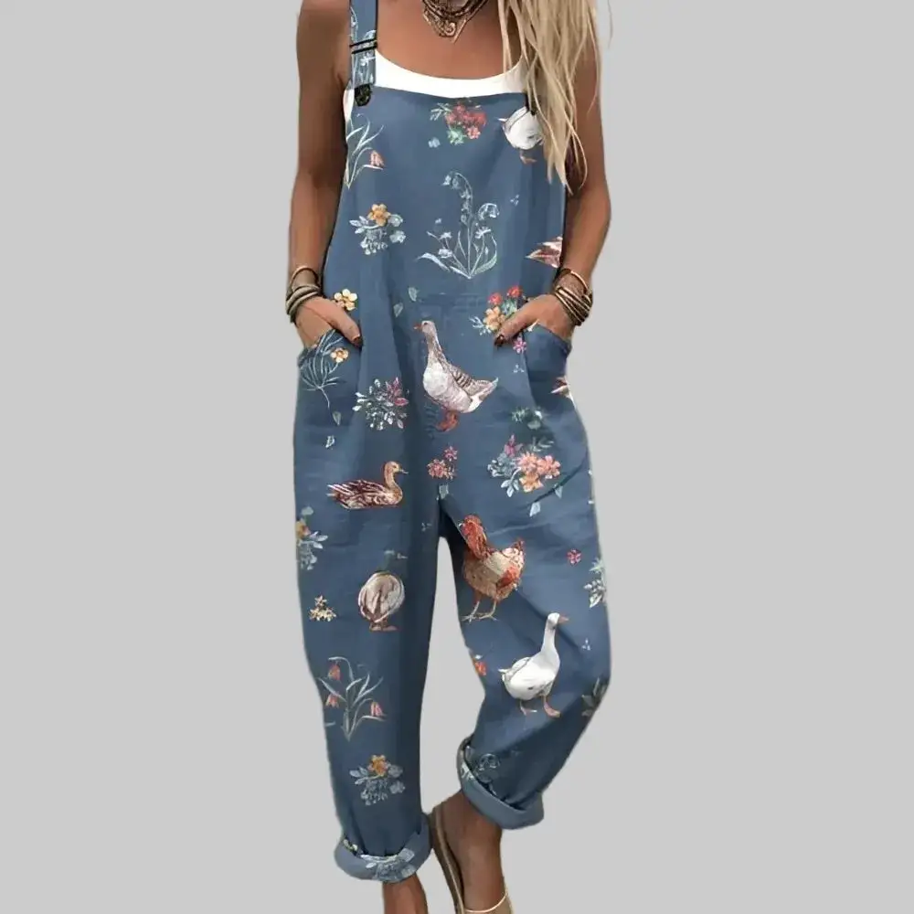Open Weave Printed Relaxed Jumpsuit