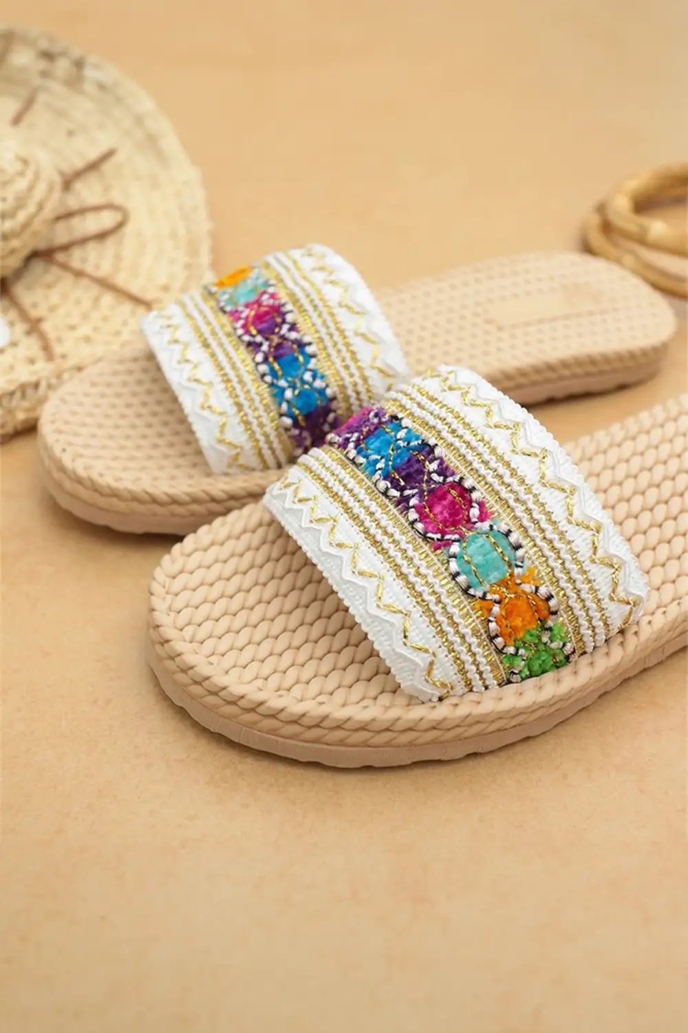 Woven Wide Band Slide Sandals