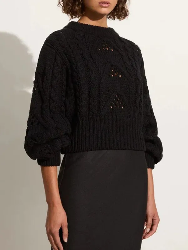 EYELET ROUND NECK KNIT JUMPER