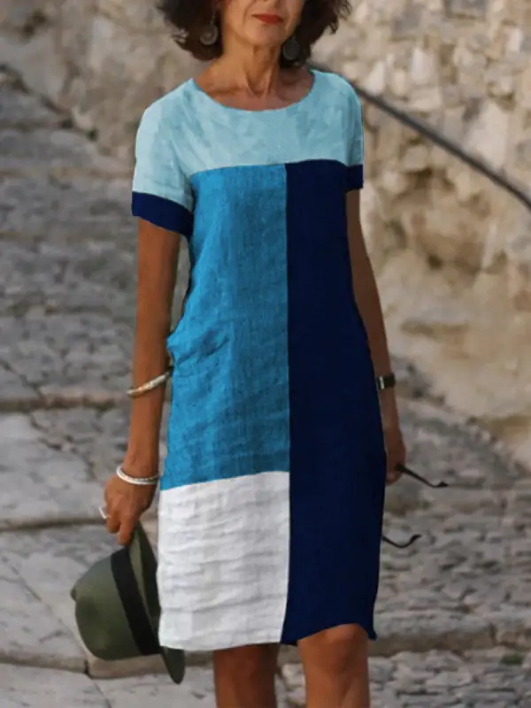 Check Print Round Neck Short Sleeve Dress
