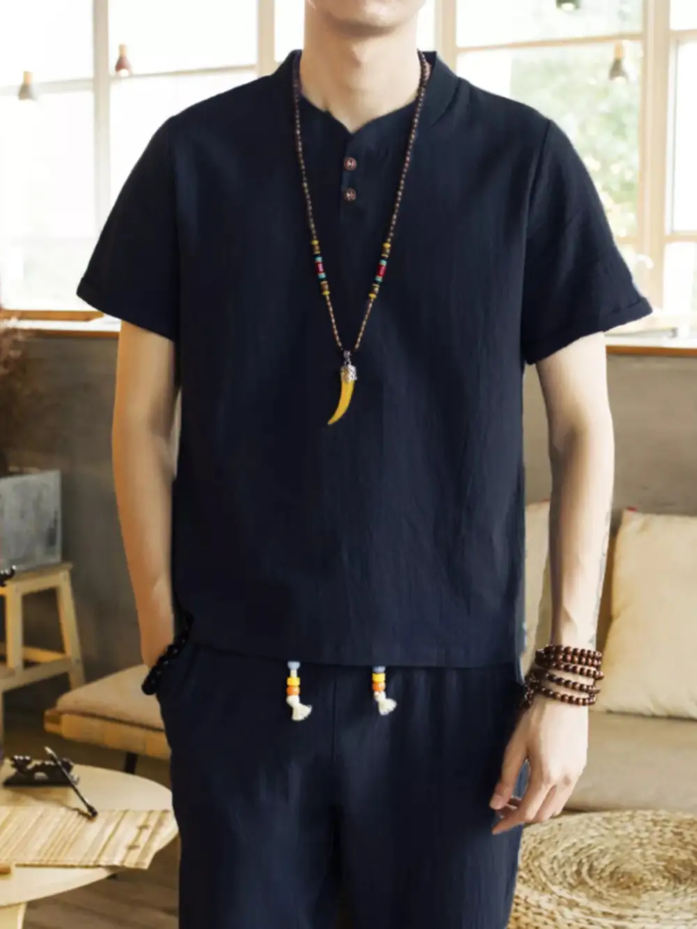 Men's Plus Size Button Detail Short Sleeve Top