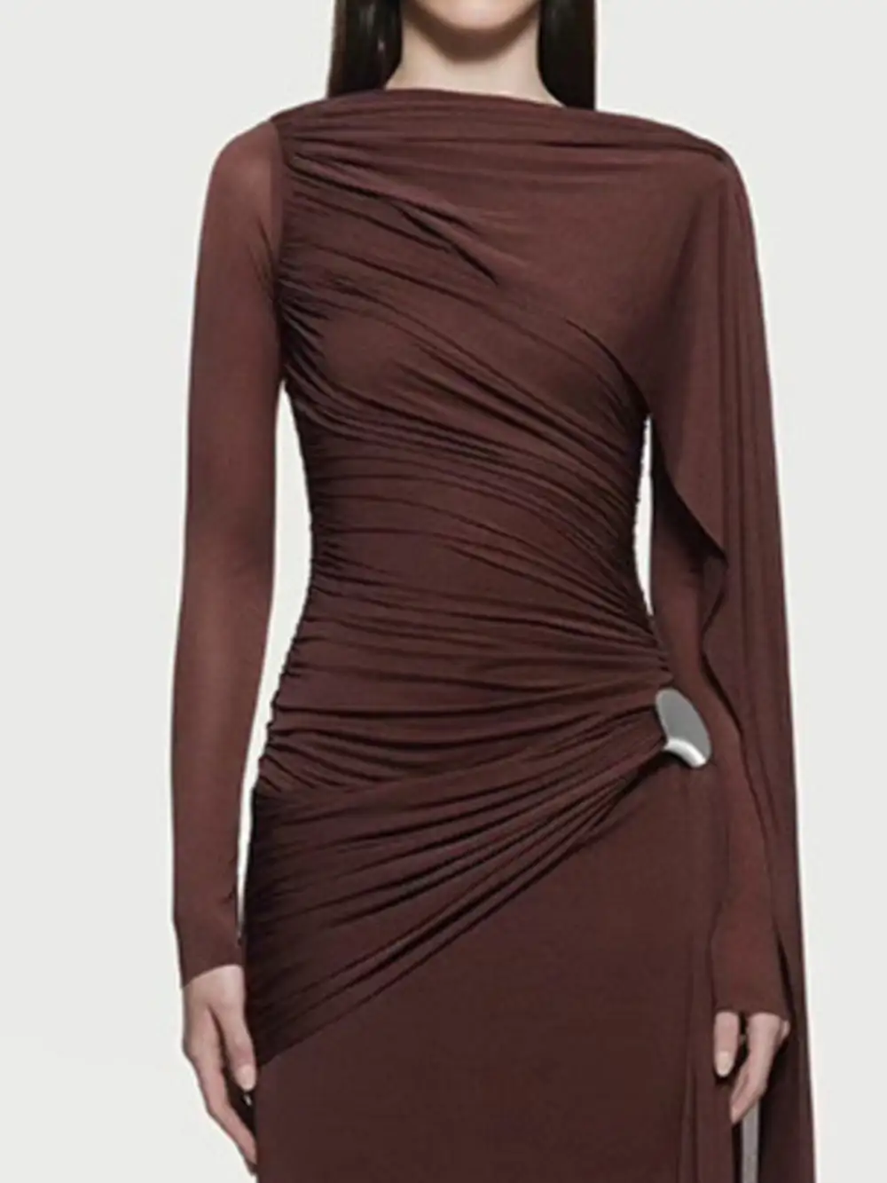 Clean Line Ruched Long Sleeve Maxi Dress