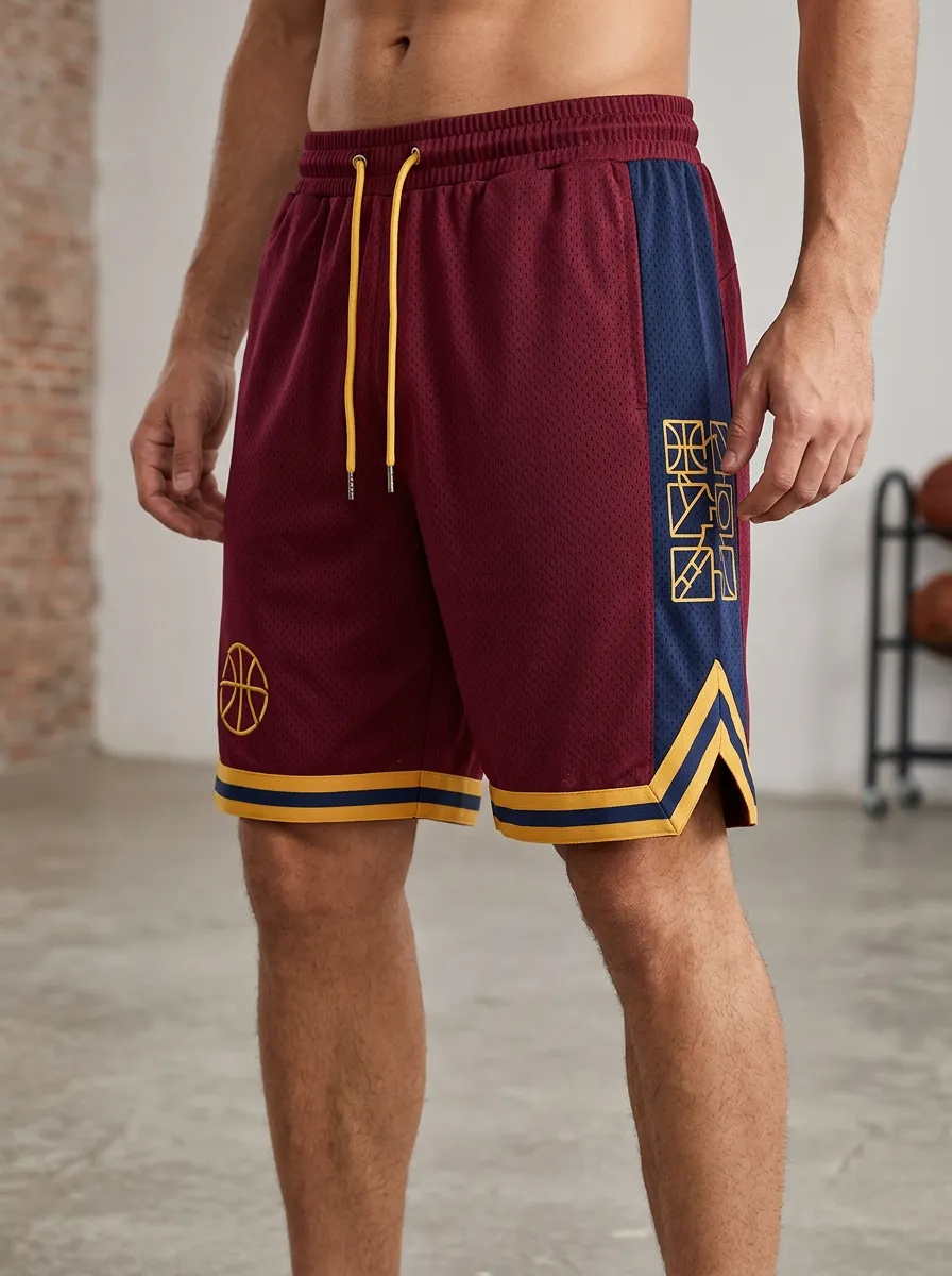 Active Geometric Pattern Mesh Detail Shape Men's Basketball Shorts