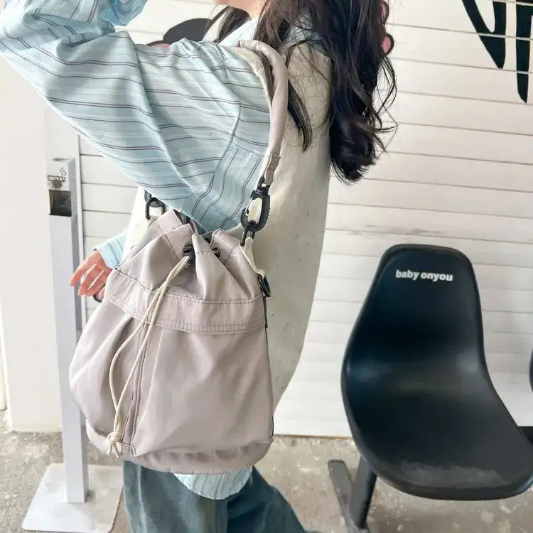 Drawstring Nylon Bucket Bag