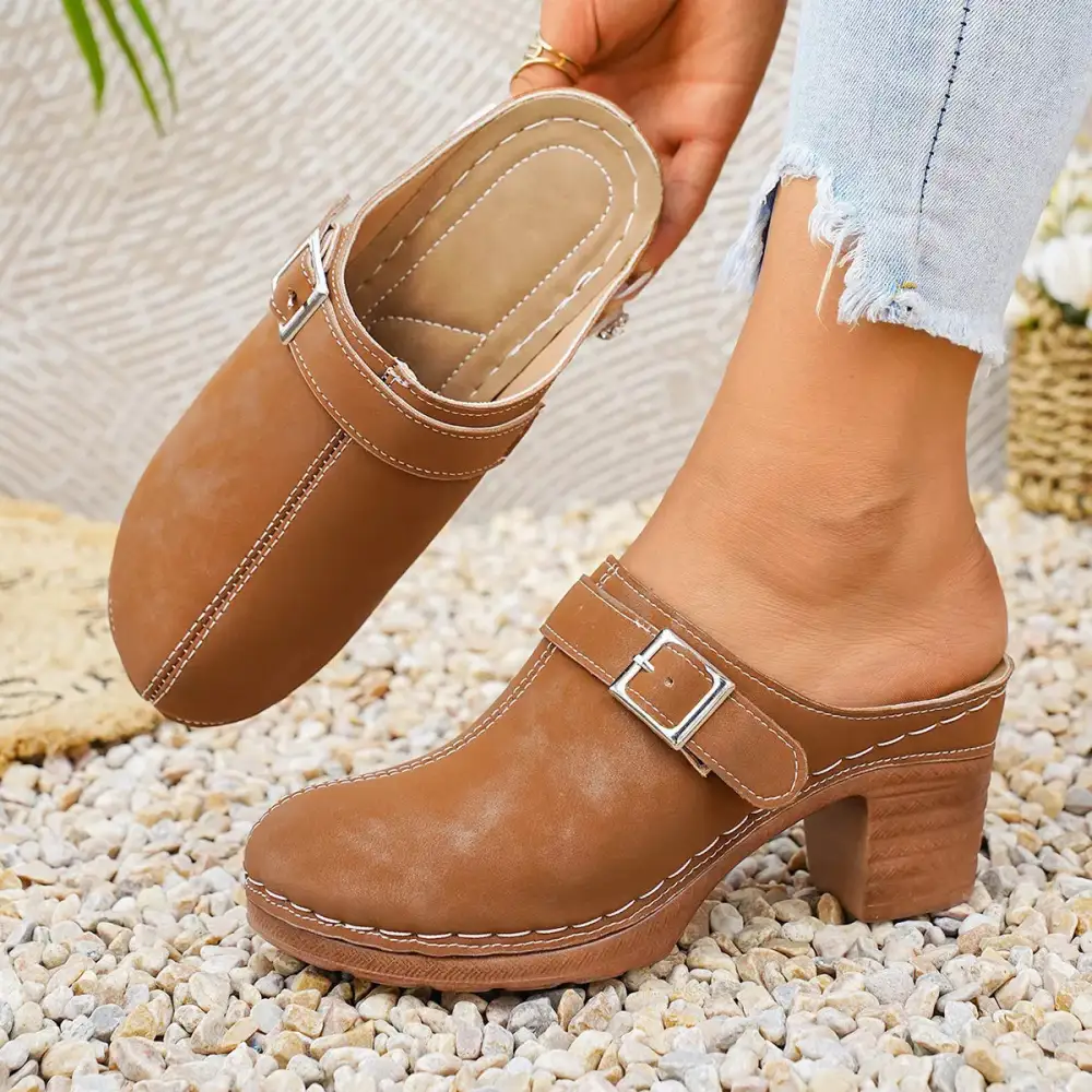 Textured Round Toe Block Heel Sandals