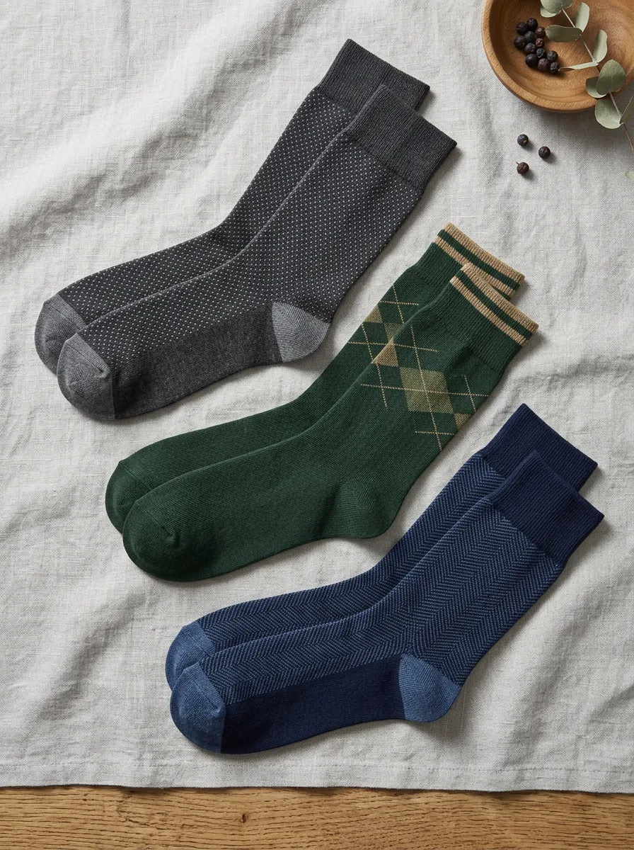 Men's Classic Patterned Polka Dot Argyle Herringbone Printed Socks 3-Pack