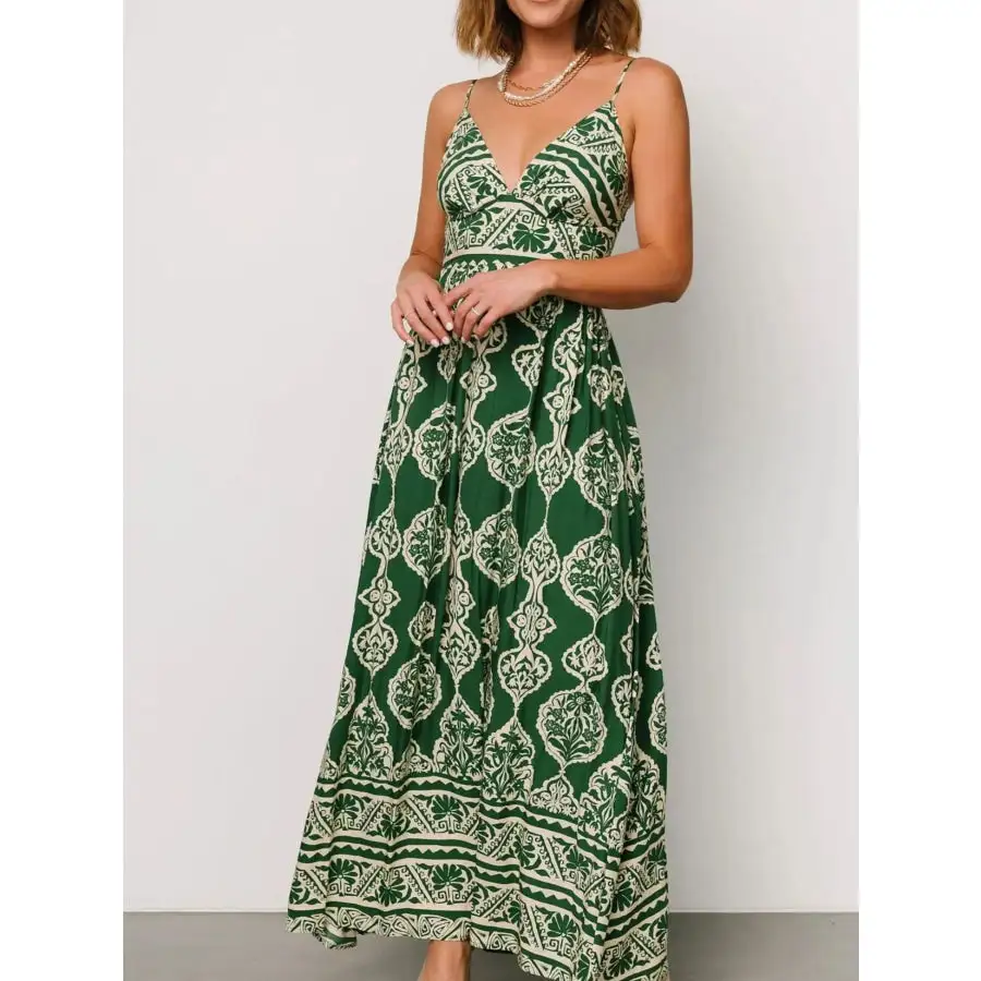 Printed V Neck Maxi Cami Dress