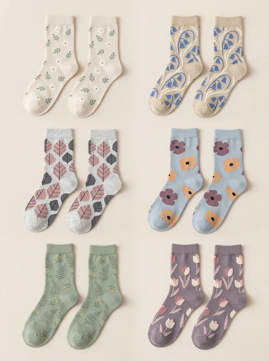 Women's Daisy Fern Botanical Crew Socks Six Pair Set
