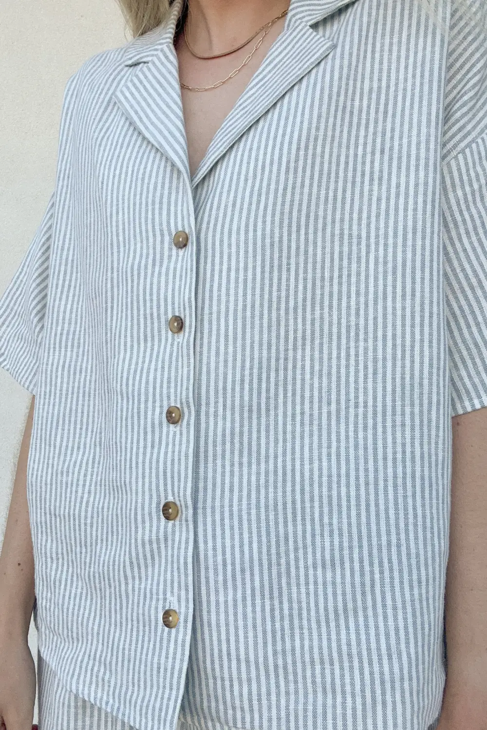 Linen Blend Striped Button Front Button Down Shirt