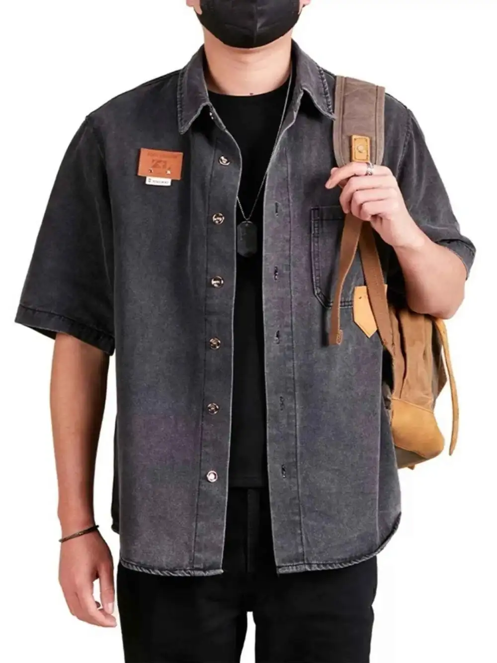 Button Up Half Sleeve Denim Shirt